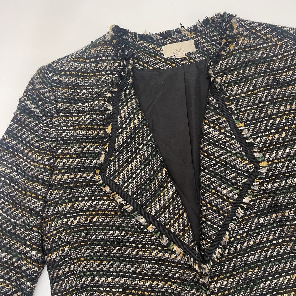 Loft Women's Black Tweed Open Blazer Black Gray Mustard 6 - Picture 6 of 14